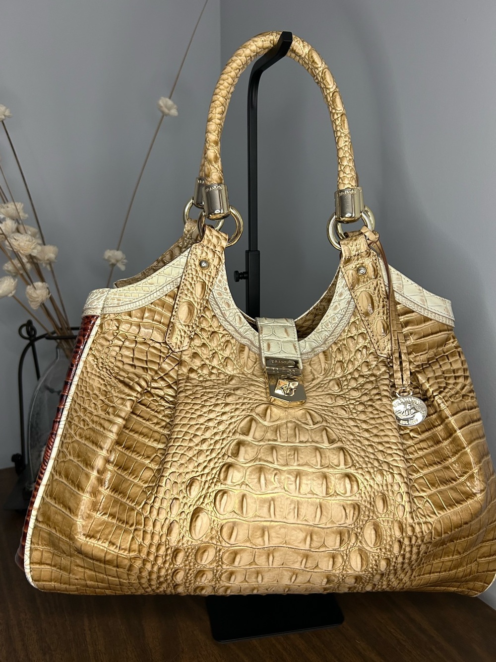 Brahmin Elisa Honeycomb Leroy Metallic Melbourne Leather Satchel